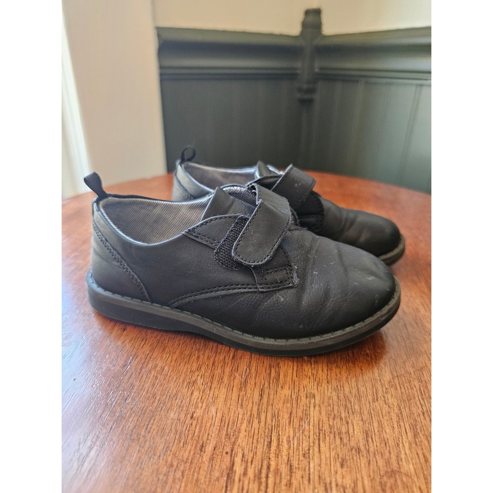 Wonder Nation Boys Black Faux Leather‎ Hook and Loop Dress formal Shoes Size 10
